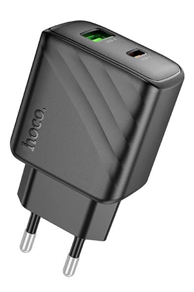 Hoco. CS23A Sunlight 30W 1 Adet Type-C ve 1 Adet USB 3.0 QC Çıkışlı Ekstra Type-C to Lightning Kablolu PD Hızlı Şarj Aleti - Siyah - Resim 5