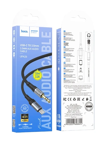Hoco. UPA26 1M Hasırlı Type-C to Aux Kablo - Siyah - Resim 5