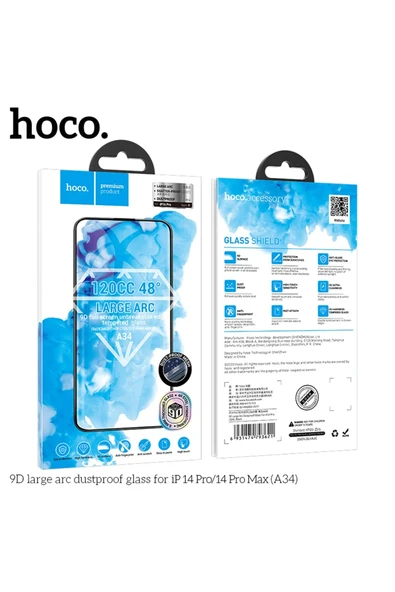 Hoco. iPhone 14 Pro Max 9D Dustproof Cam Ekran Koruyucu - Siyah - Resim 12