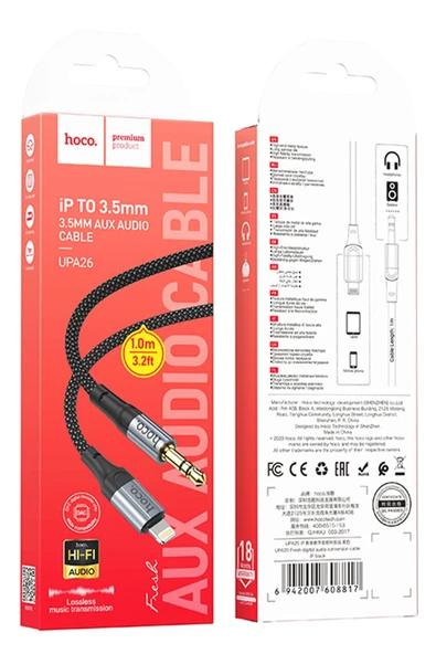 Hoco. UPA26 1M Hasırlı Lightning to Aux Kablo - Siyah - Resim 10