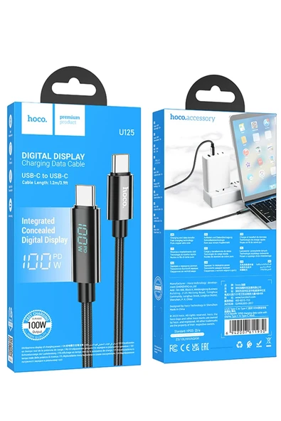 Hoco. U125 1.2M Benefit PD 100W Type-C to Type-C Şarj Data Kablosu - Siyah - Resim 8