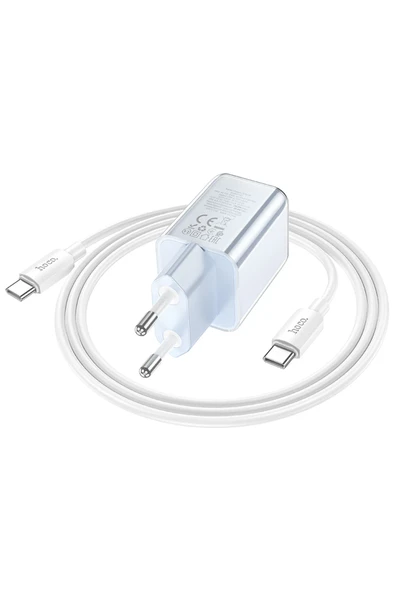 Hoco. N47 Glorious Type-C Çıkışlı Ekstra Type-C to Type-C Kablolu 30W PD Hızlı Şarj Aleti - Mavi - Resim 4