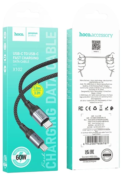 Hoco. X102 Fresh 1M 60W Type-C to Type-C PD Hızlı Şarj Data Kablosu - Siyah - Resim 10