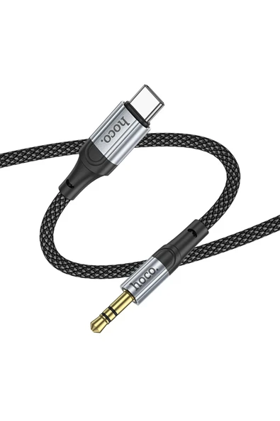Hoco. UPA26 1M Hasırlı Type-C to Aux Kablo - Siyah - Resim 2