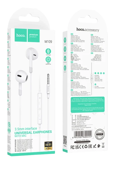 Hoco. M109 3.5mm Mikrofonlu Kablolu Kulaklık - Beyaz - 7