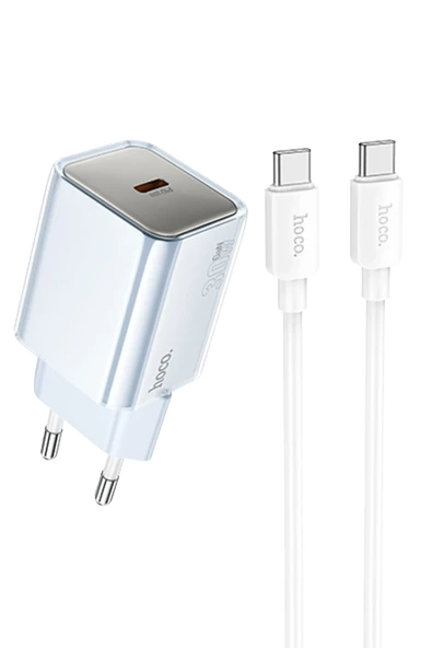 Hoco. N47 Glorious Type-C Çıkışlı Ekstra Type-C to Type-C Kablolu 30W PD Hızlı Şarj Aleti - Mavi ürün görseli 1