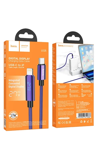 Hoco. U125 1.2M Benefit Type-C to Lightning Şarj Data Kablosu - Mor - Resim 3