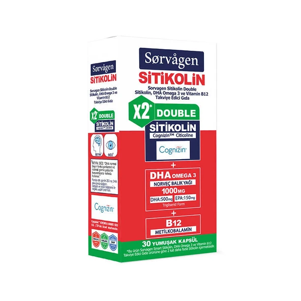 Sorvagen Smart Double Sitikolin DHA Omega 3 ve B12 30 Kapsül ürün görseli