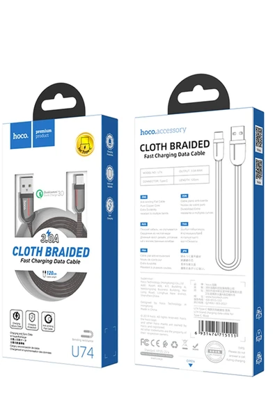 Hoco. U74 USB to Type-C Şarj Data Kablosu - Siyah - Resim 4