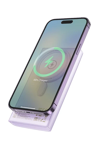 Hoco. Q22 Taurus 22.5W PD 20W Magsafe Dijital Ekranlı Powerbank - Mor - Resim 8