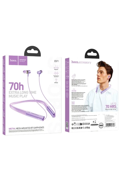 Hoco. ES71 Platinum BT 5.3  Boyun Askı Özellikli Kablosuz Bluetooth Kulaklık - Mor - Resim 6