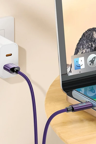 Hoco. U125 1.2M Benefit USB to Type-C Şarj Data Kablosu - Mor - Resim 3