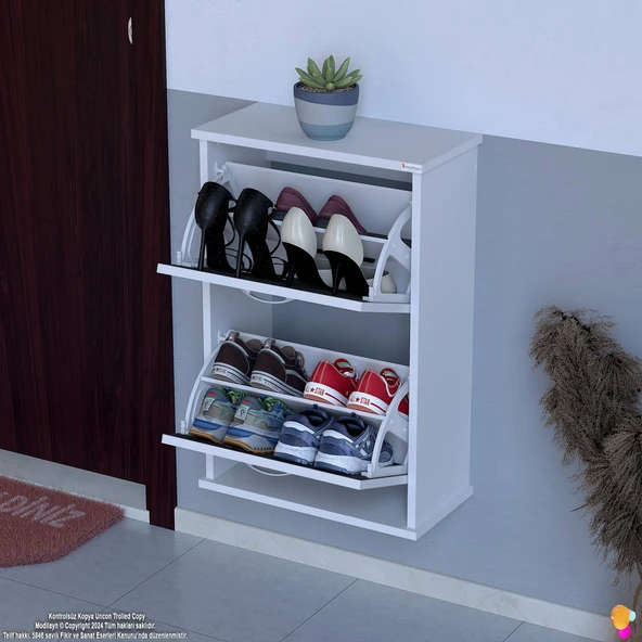 Modilayn UMAY Asma Kapı Önü 52x 78 x 26 cm’ lik 2 Düşer Kapak 4 Göz Bölmeli Ayakkabılık - Resim 4