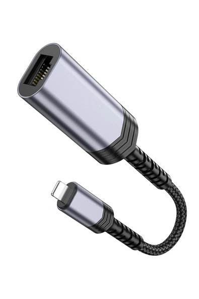 Hoco. UA26 Tak Çalıştır Lightning to RJ45 100 Mbps Ethernet Dönüştürücü - Gri - Resim 3