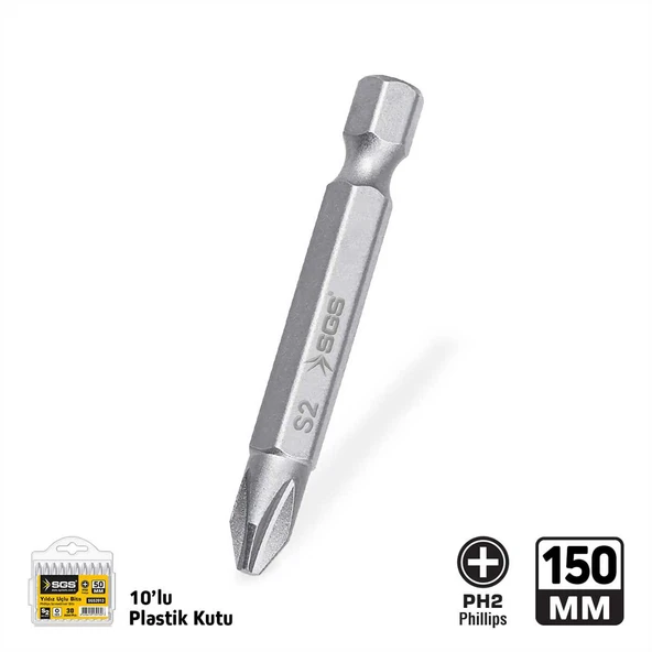 SGS YILDIZ UÇLU BİTS S2 PH2X150mm Sand-Pro Series (10 ADET)