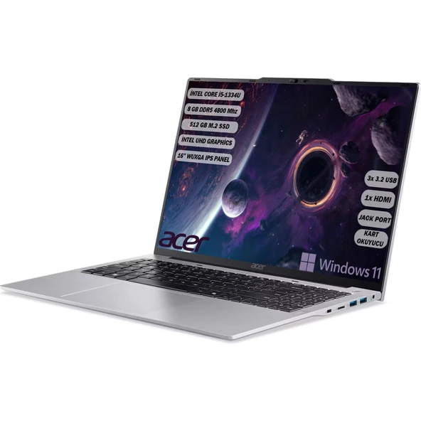 Aspire Lite I5-1334U 8 GB 512 GB SSD 16" ( 1920 x 1200) IPS Windows 11 Home NX.J23EY.001 - Resim 3