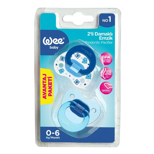 Wee Baby 2li Damaklı Emzik No1 0-6 Ay - Mavi ürün görseli