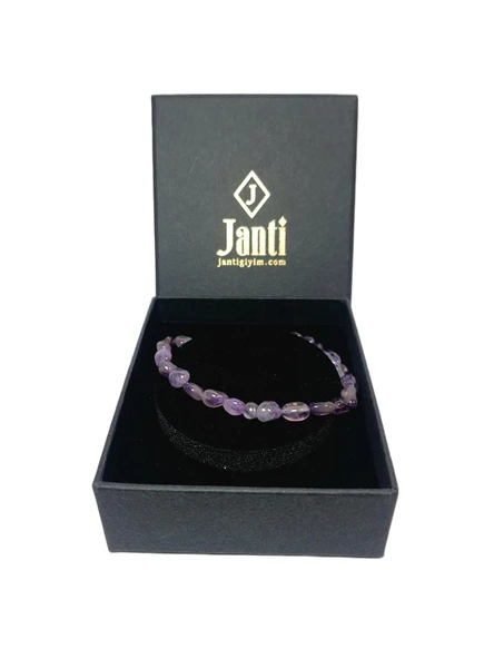 JTAW25BLK1587 AMETİST ve HEMATİT DOĞALTAŞ ESNEK TASARIM MOR-LİLA GARANTİLİ HEDİYE KUTULU JANTİ DOĞALTAŞ BİLEKLİK - Resim 2
