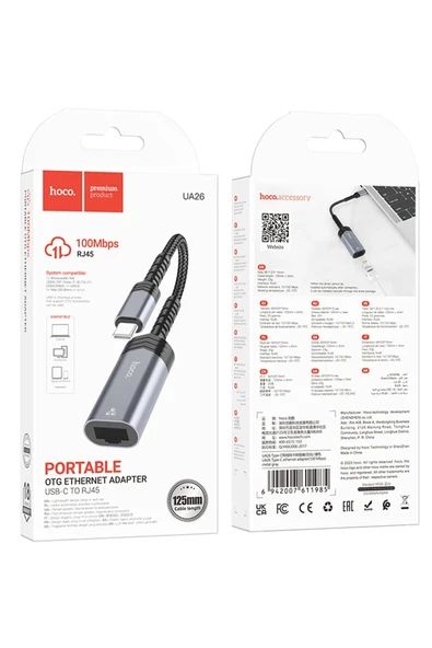 Hoco. UA26 Tak Çalıştır Type-C to RJ45 100 Mbps Ethernet Dönüştürücü - Gri - Resim 10