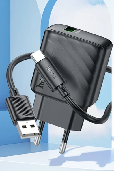 Hoco. CS21A Rich 18W USB 3.0 QC Çıkışlı Ekstra USB to Type-C Kablolu Hızlı Şarj Aleti - Siyah - Resim 11