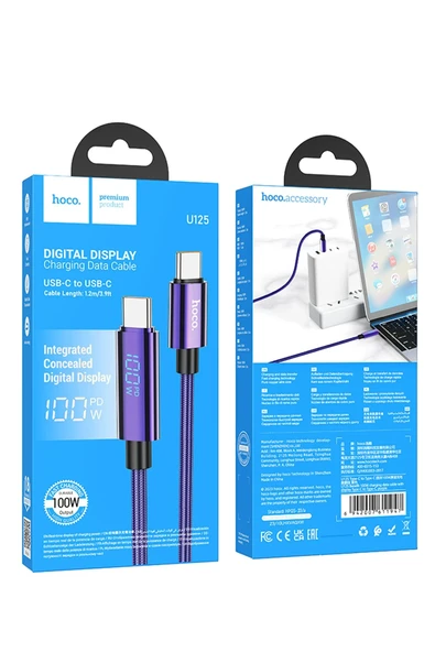 Hoco. U125 1.2M Benefit PD 100W Type-C to Type-C Şarj Data Kablosu - Mor - Resim 4