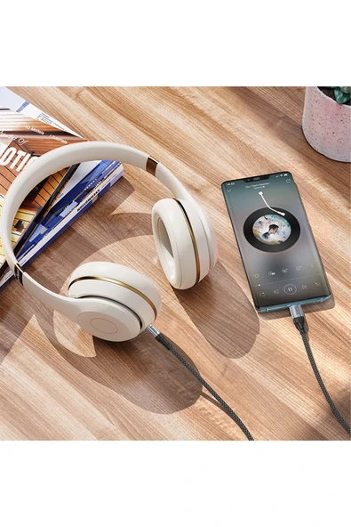 Hoco. UPA26 1M Hasırlı Type-C to Aux Kablo - Siyah - Resim 4