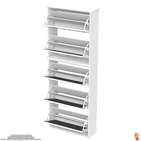 Modilayn VERVE Asma Kapı Önü 72x 194 x26 cm’lik 5 Düşer Kapak 10 Göz Bölmeli Ayakkabılık - Resim 5
