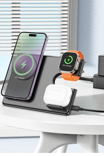 Hoco. CQ1 3in1 15W Manyetik Masaüstü Kablosuz Şarj Standı - Siyah - Resim 9