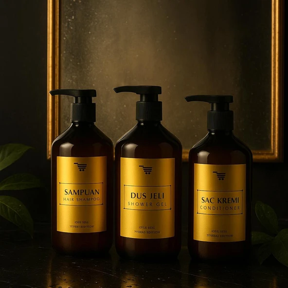 Banyo Seti 3lü Set Saç Kremi Banyo Jeli Şampuan Şişesi 500 Ml - Resim 2