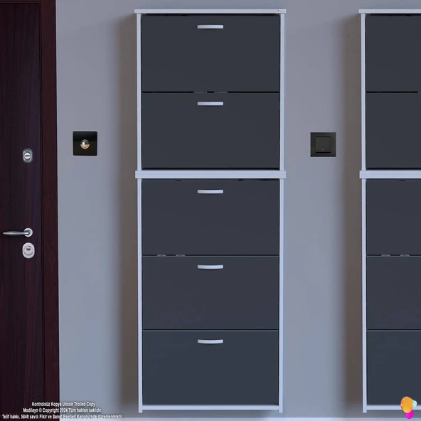 Modilayn VERVE Asma Kapı Önü 72x 194 x26 cm’lik 5 Düşer Kapak 10 Göz Bölmeli Ayakkabılık - Resim 3