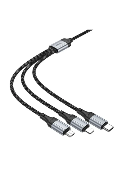 Hoco. X102 Fresh 1M 2.4A 3in1 USB to Type-C / Lightning ve Micro Çıkışlı Hızlı Şarj Data Kablosu - Siyah - Resim 4