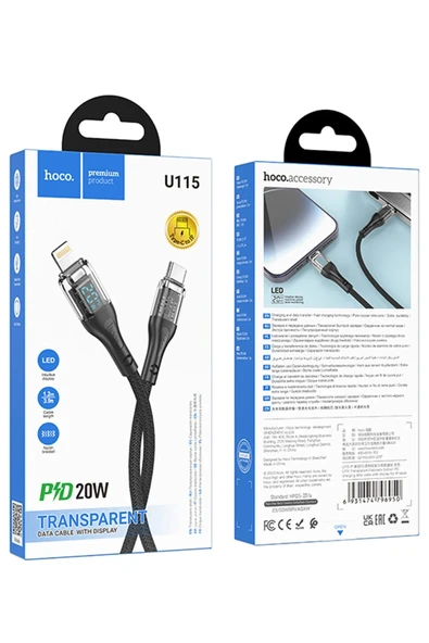 Hoco. U115 1.2M PD Type-C to Lightning Şarj Data Kablosu - Siyah - Resim 4