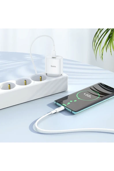 Hoco. C94A Metro 20W Type-C Çıkışlı Ekstra Type-C to Type-C Kablolu PD Hızlı Şarj Aleti - Beyaz - Resim 5