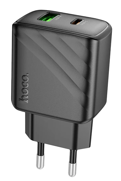 Hoco. CS23A Sunlight 30W 1 Adet Type-C ve 1 Adet USB 3.0 QC Çıkışlı PD Hızlı Şarj Aleti - Siyah - Resim 7