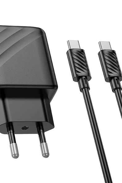 Hoco. CS23A Sunlight 30W 1 Adet Type-C ve 1 Adet USB 3.0 QC Çıkışlı Ekstra Type-C to Type-C Kablolu PD Hızlı Şarj Aleti - Siyah - Resim 9