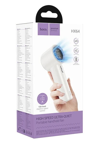 Hoco. HX64 Hurricane Dijital Göstergeli Yüksek Hızlı El Tipi ve Masaüstü Soğutucu Fan - Beyaz - Resim 7
