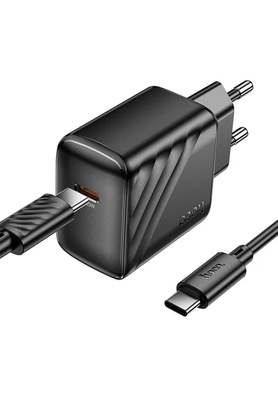 Hoco. CS24A Puerto 25W Type-C Çıkışlı Ekstra Type-C to Type-C Kablolu PD Hızlı Şarj Aleti - Siyah - Resim 3