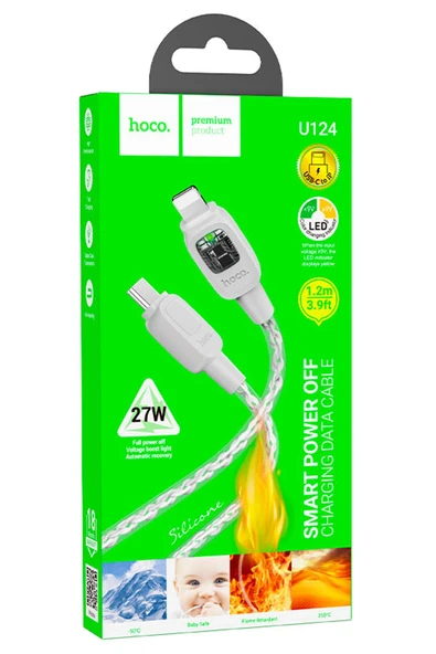 Hoco. U124 Stone 1.2M 27W Type-C to Lightning Otomatik Şarj Kesme Özellikli PD Hızlı Şarj Kablosu - Gri - Resim 8