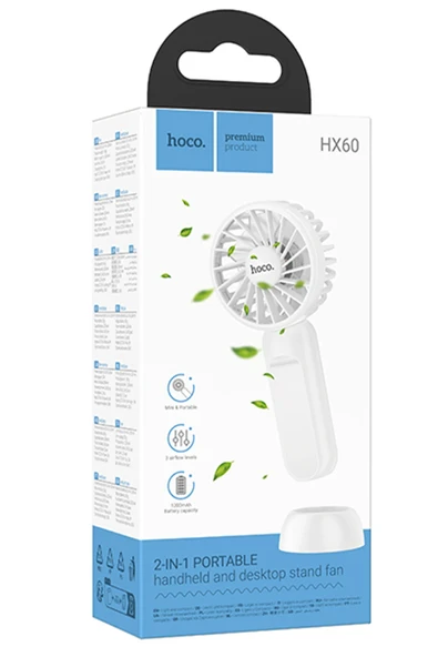 Hoco. HX60 Nimble El Tipi ve Masaüstü Soğutucu Fan - Beyaz - Resim 7