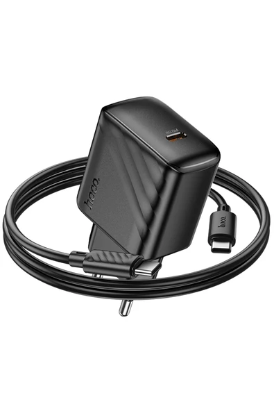 Hoco. CS24A Puerto 25W Type-C Çıkışlı Ekstra Type-C to Type-C Kablolu PD Hızlı Şarj Aleti - Siyah - Resim 2