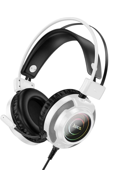 Hoco. W110 RGB Aydınlatmalı 2M Kablolu Kafaüstü Gaming Kulaklık - Beyaz - Resim 8