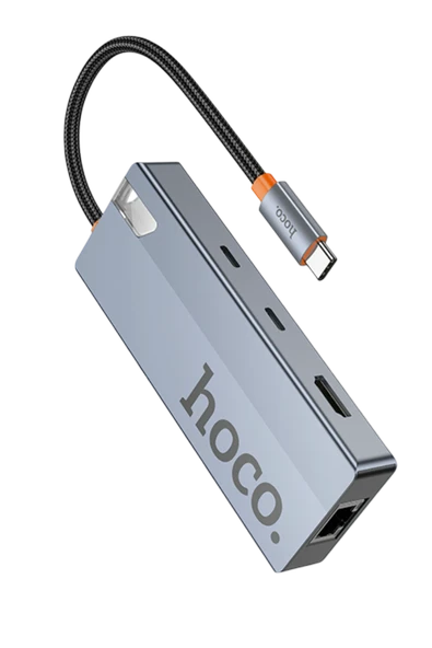Hoco. HB52 Wow 8in1 100W PD 100 Mbps Ethernet 4K Hub Dönüştürücü - Gri - Resim 3