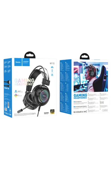 Hoco. W110 RGB Aydınlatmalı 2M Kablolu Kafaüstü Gaming Kulaklık - Beyaz - Resim 5
