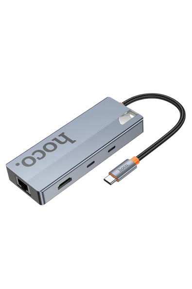 Hoco. HB52 Wow 8in1 100W PD 100 Mbps Ethernet 4K Hub Dönüştürücü - Gri - Resim 12