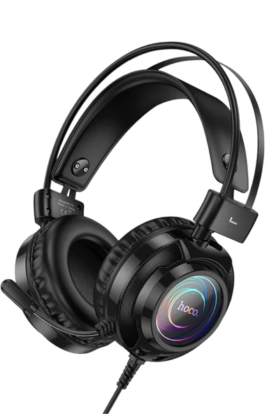 Hoco. W110 RGB Aydınlatmalı 2M Kablolu Kafaüstü Gaming Kulaklık - Siyah - 8