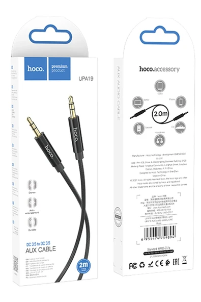 Hoco. UPA19 2M Hasırlı 3.5mm Aux Kablo - Siyah - Resim 8