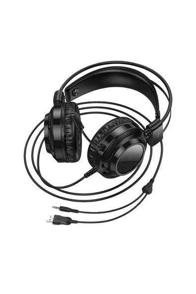 Hoco. W110 RGB Aydınlatmalı 2M Kablolu Kafaüstü Gaming Kulaklık - Siyah - 11