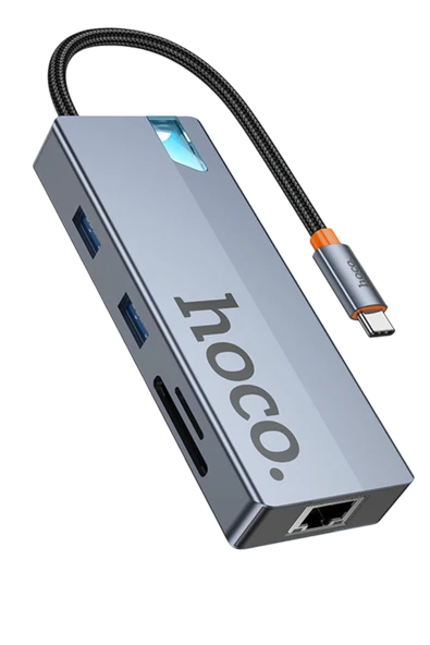 Hoco. HB52 Wow 8in1 100W PD 100 Mbps Ethernet 4K Hub Dönüştürücü - Gri - Resim 8
