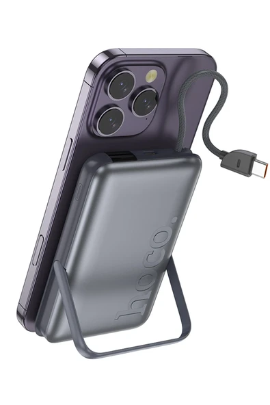 Hoco. Q43 Clever 3in1 10.000 mAh PD 20W Standlı Magsafe Powerbank - Gri - Resim 4