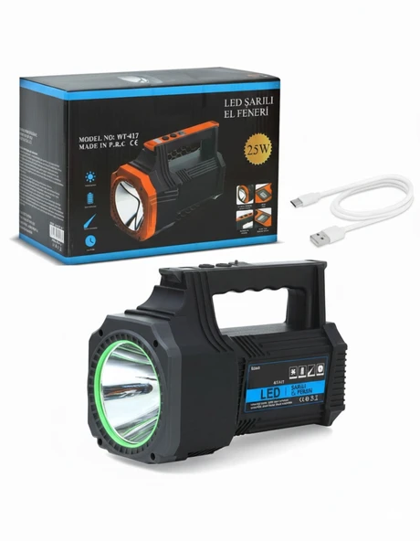 Şarjlı Dev Boy El Feneri 25w Süper Parlak Led El Lambası Kamp, Av Ve Güvenlik İçin İdeal ürün görseli